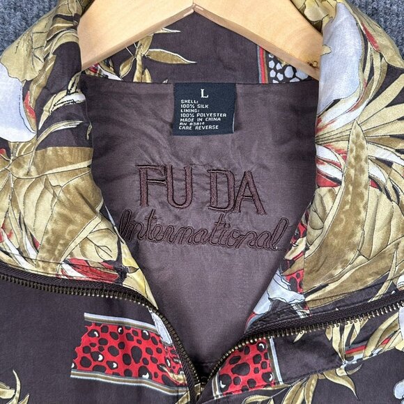 Fuda International Jacket Women's L Hibiscus Tropical 100% Silk Vintage Full Zip - Picture 2 of 11